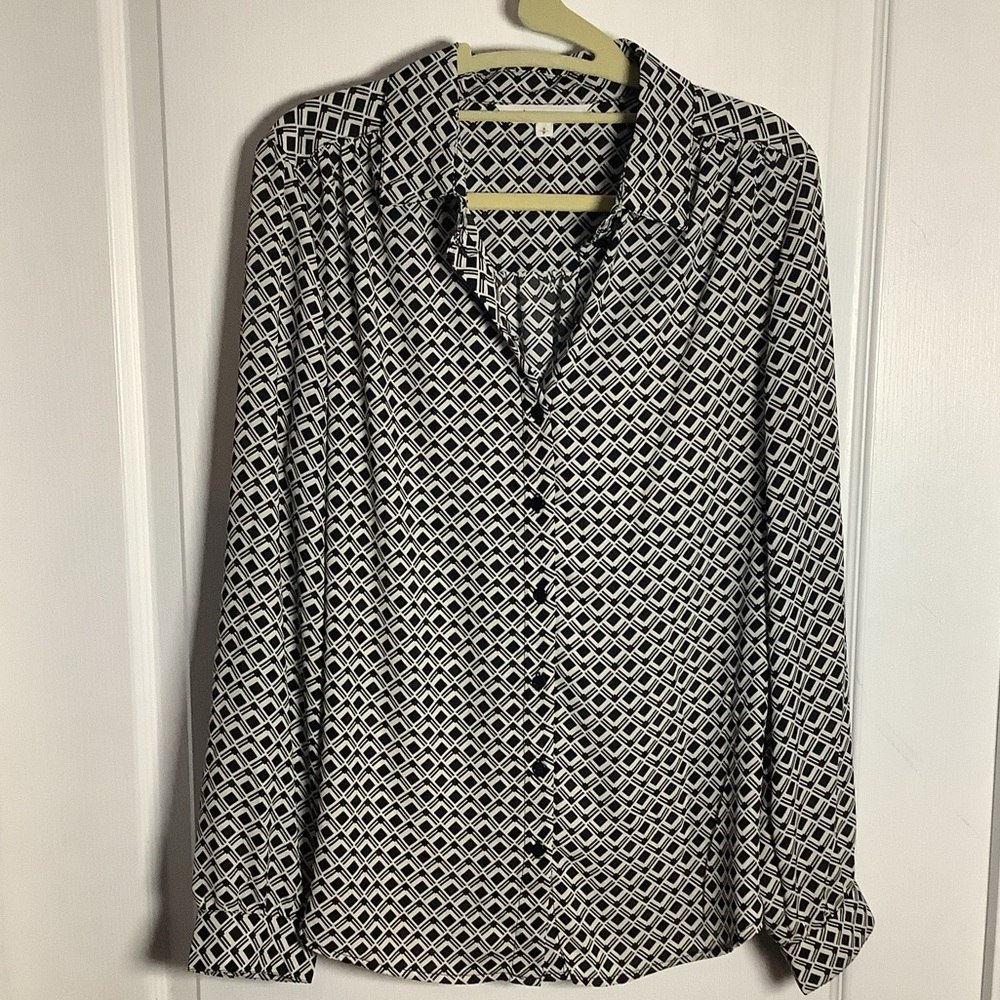 Cleo geometric print long sleeve button up blouse